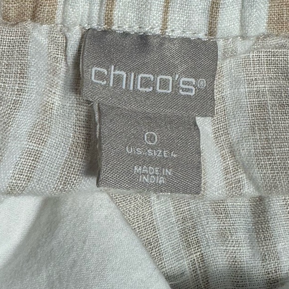 Chico’s 100% Linen Wide Leg Neutral Striped Elastic/Faux Drawstring Capris - Picture 6 of 7